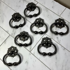 Black VTG Distressed Pulls 7 Fleur De Lis Ornate Back Plates 7 Drop Handles
